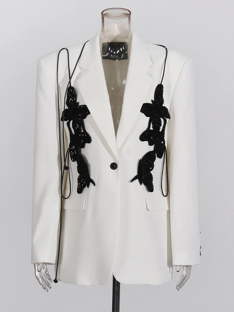 TWOTWINSTYLE Sequin Bow One Button Suit Jacket