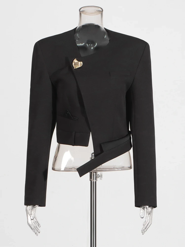 TWOTWINSTYLE Round Neck Side Button Beveled Short Jacket