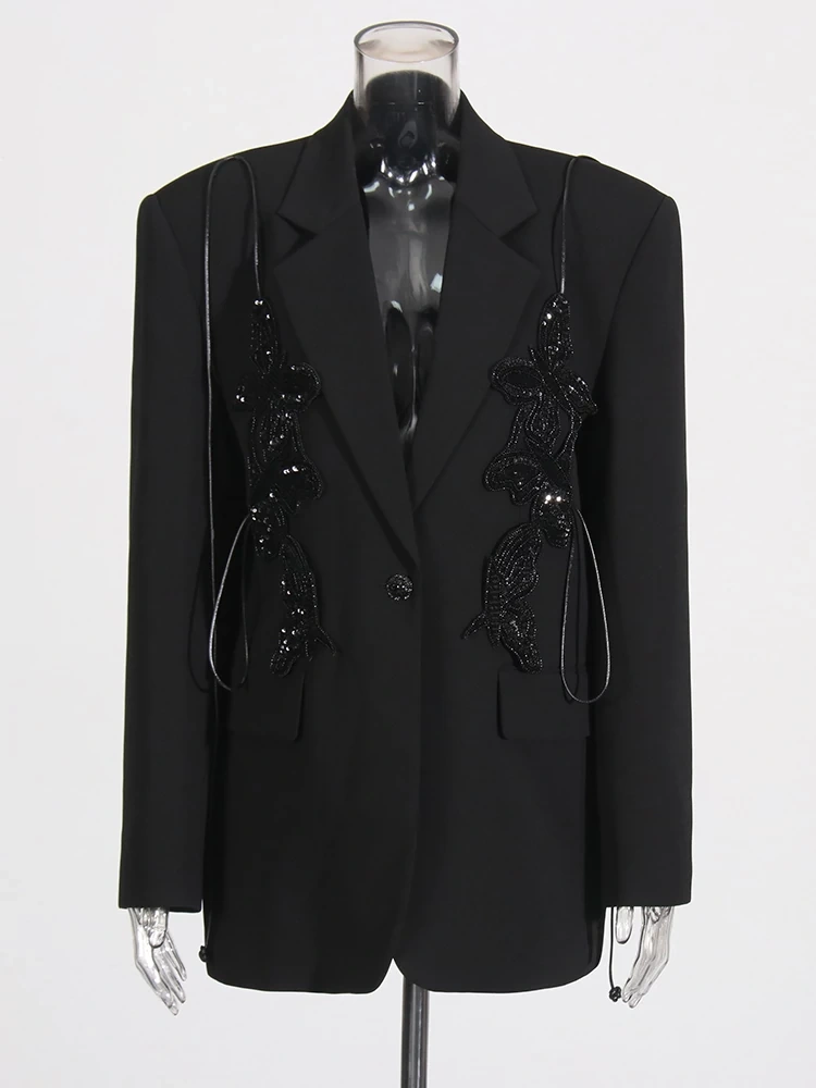 TWOTWINSTYLE Sequin Bow One Button Suit Jacket