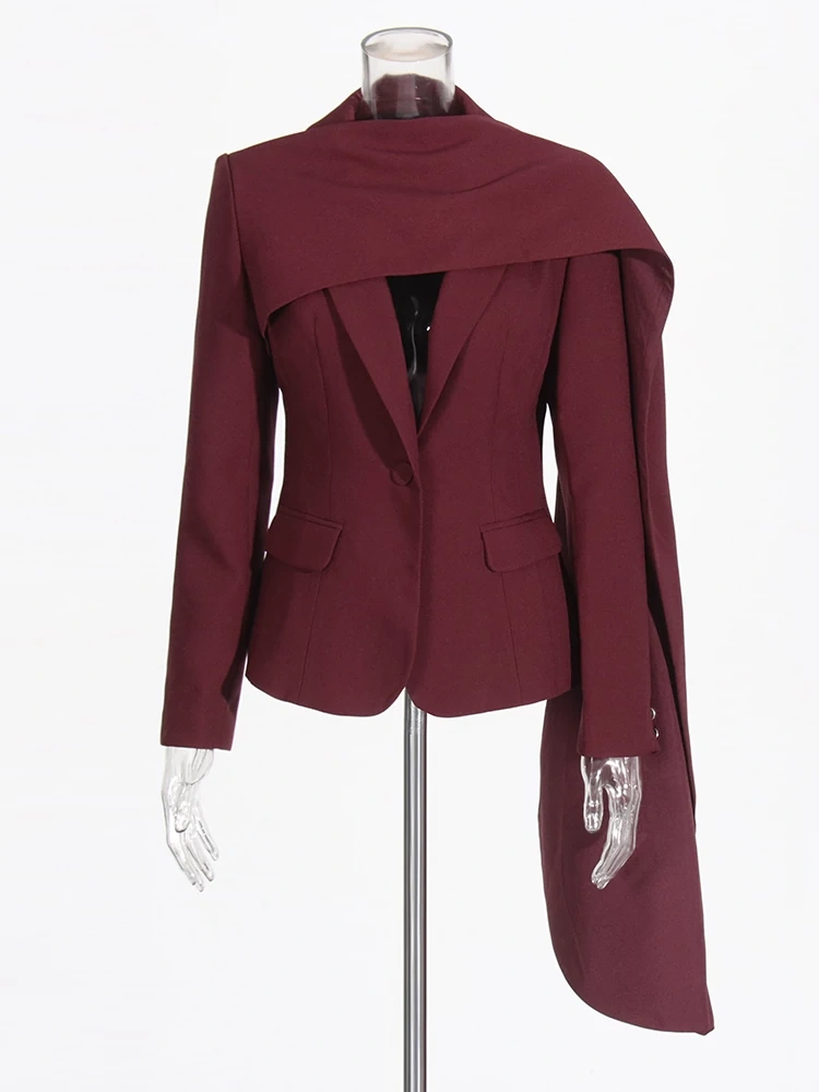 TWOTWINSTYLE Vintage Ankora Red Splicing Shawl Suit Jacket