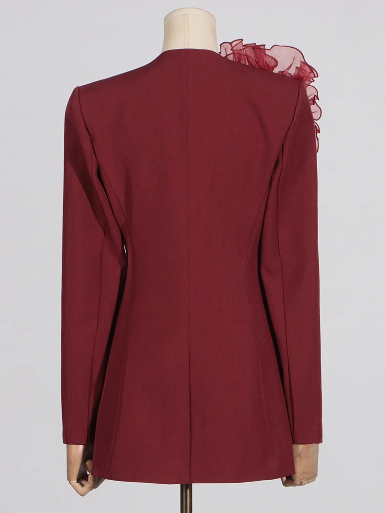 TWOTWINSTYLE Lotus Leaf Edge  Angola Red Collarless Suit Jacket