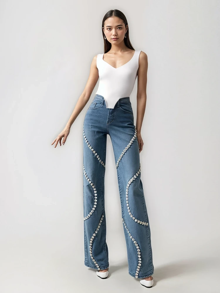TWOTWINSTYLE Diamonds Loose Straight Leg Jeans Pants