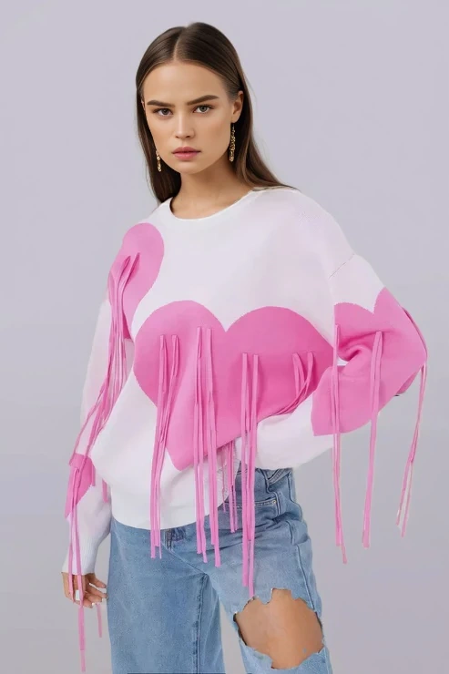 TWOTWINSTYLE Tassel Round Pullover Top Knitted Sweater