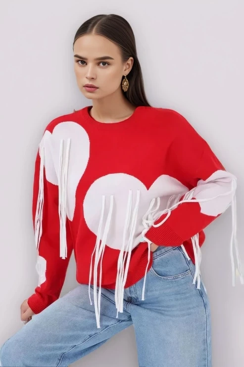 TWOTWINSTYLE Tassel Round Pullover Top Knitted Sweater