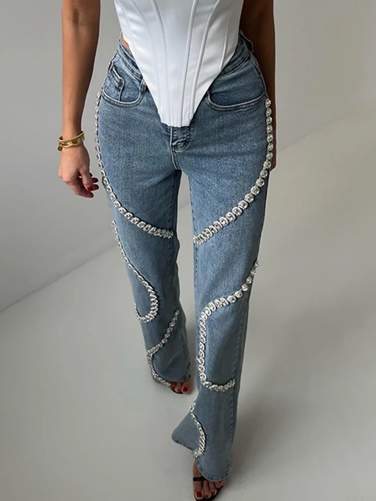 TWOTWINSTYLE Diamonds Loose Straight Leg Jeans Pants