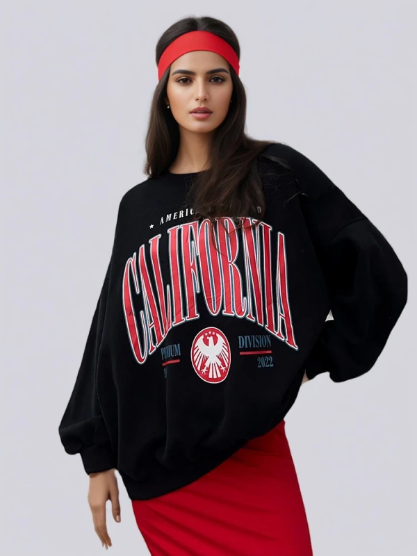 TWOTWINSTYLE Pullover Printed Hoodie Loose Red