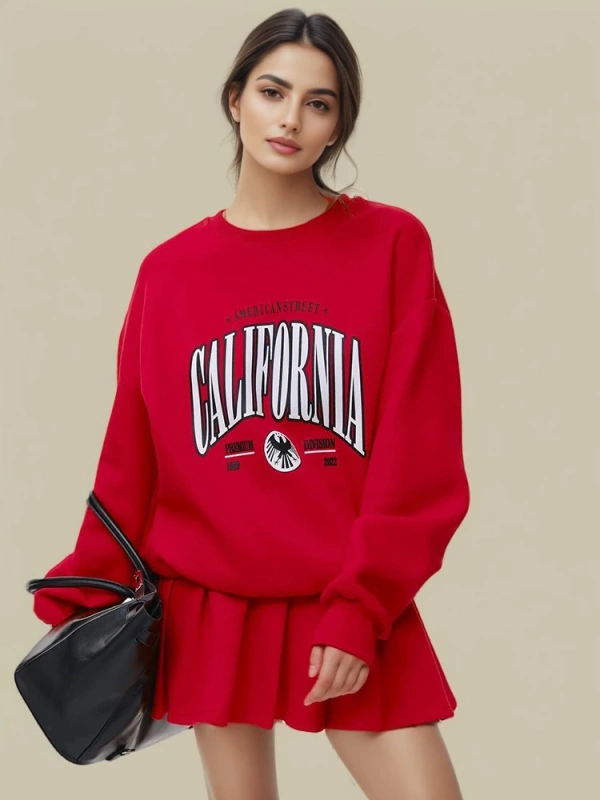 TWOTWINSTYLE Pullover Printed Hoodie Loose Red