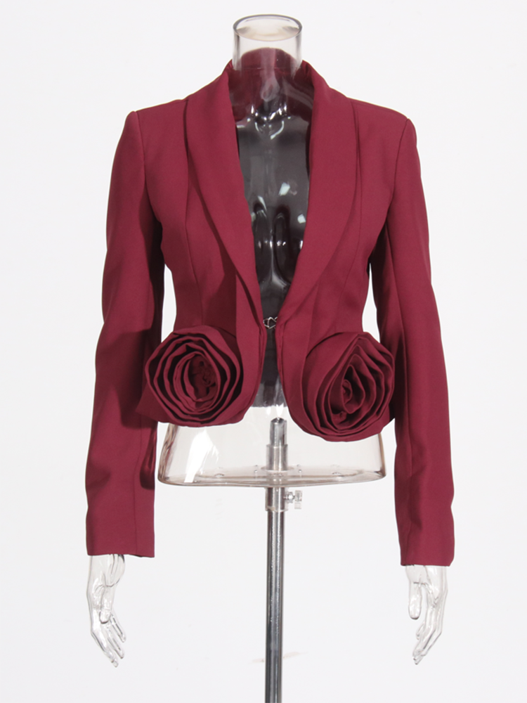 TWOTWINSTYLE 2-Piece Pink Set Rose Deep V-neck Bomber Blazer With Pleated Skirt