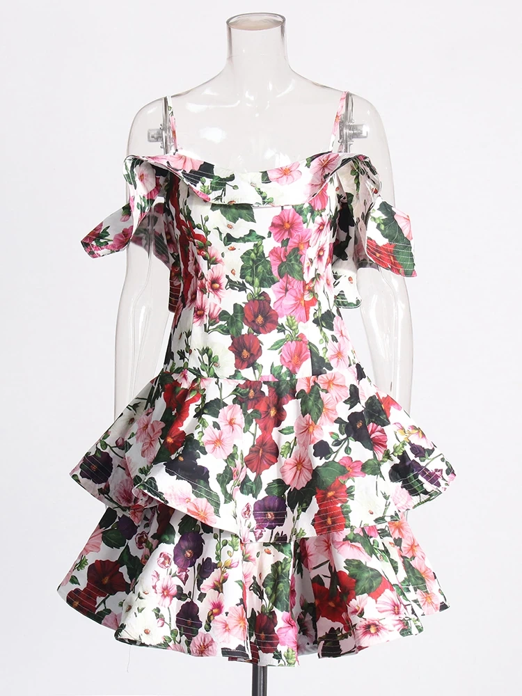 TWOTWINSTYLE Floral Printed Cotton Mini Dress