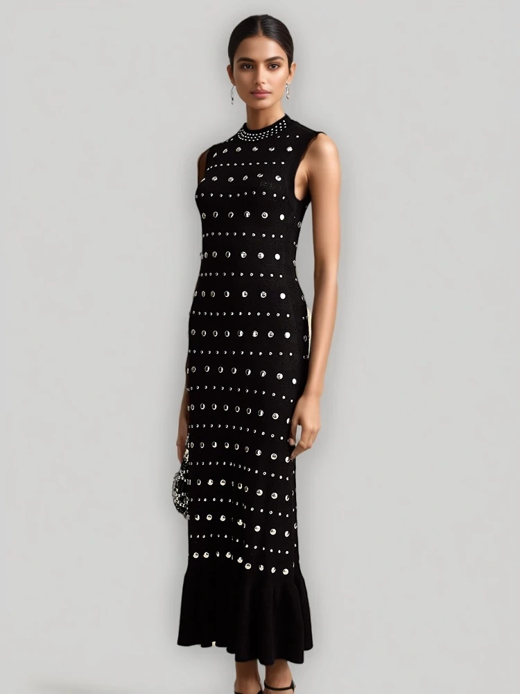TWOTWINSTYLE Lotus Leaf Edge Splicing Sleeveless Maxi Dress
