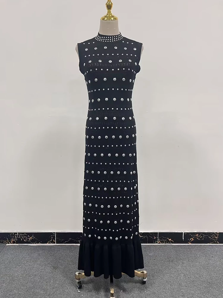 TWOTWINSTYLE Lotus Leaf Edge Splicing Sleeveless Maxi Dress