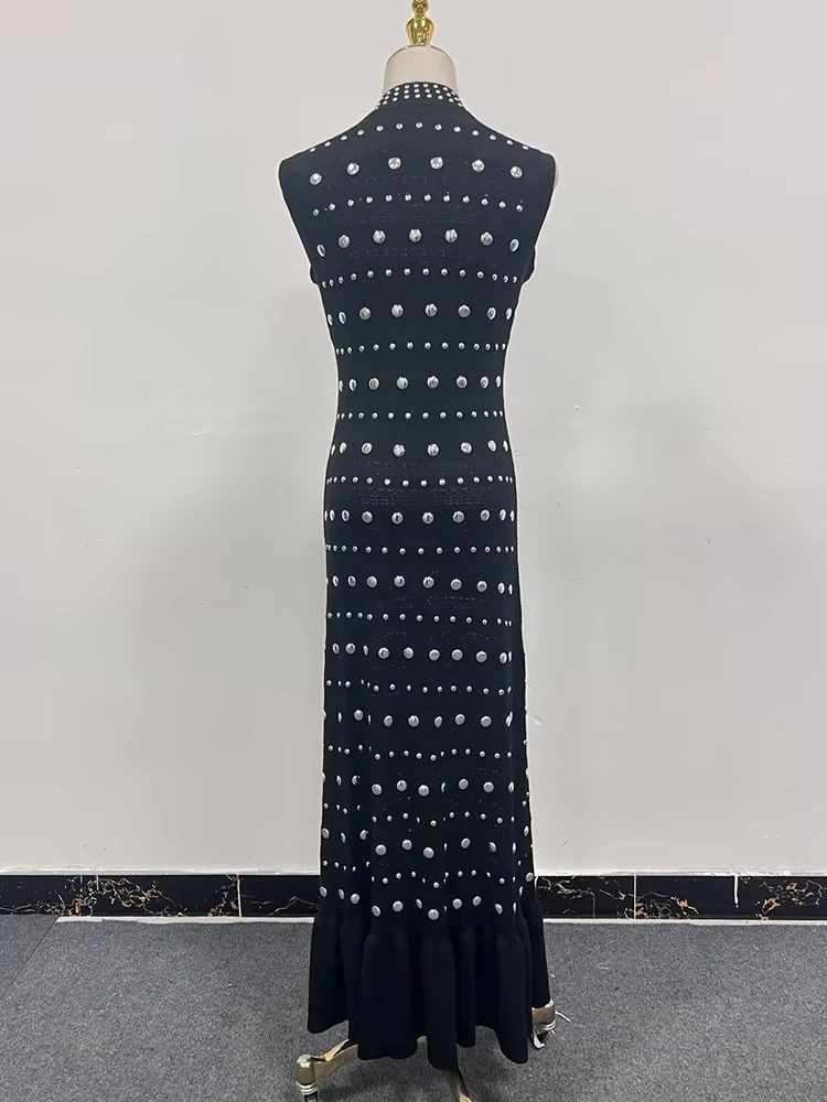 TWOTWINSTYLE Lotus Leaf Edge Splicing Sleeveless Maxi Dress
