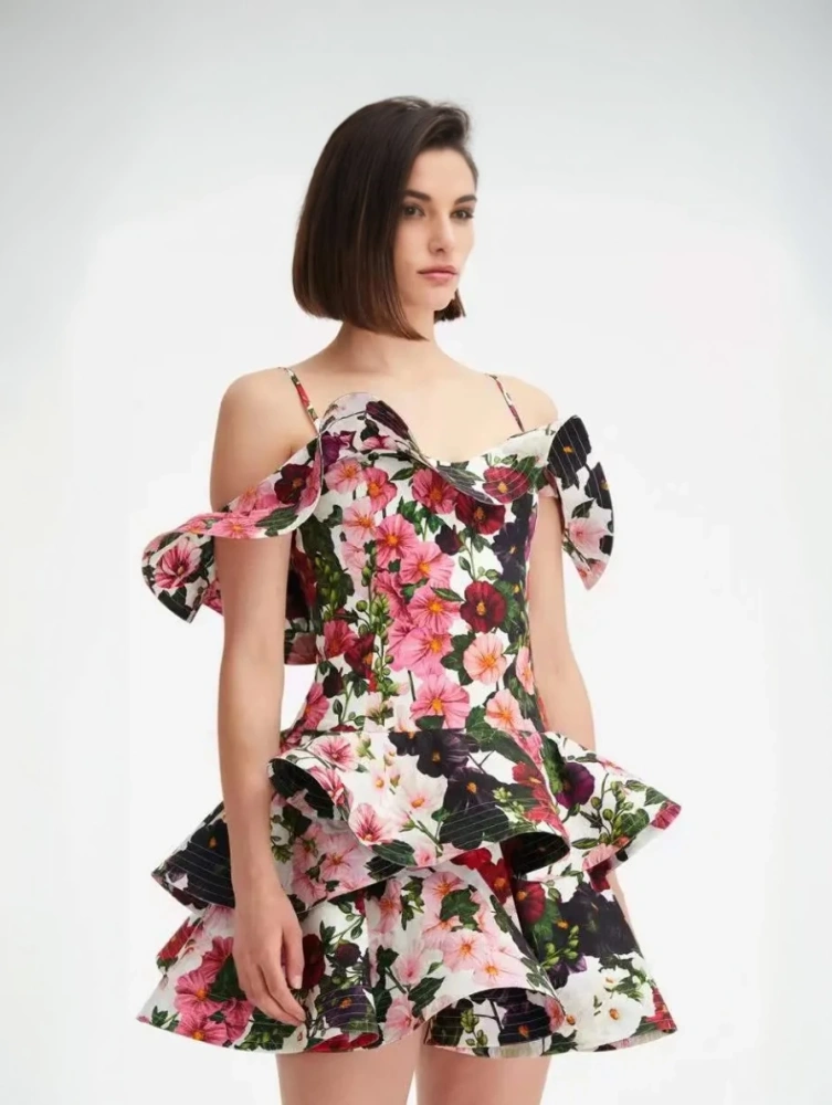 TWOTWINSTYLE Floral Printed Cotton Mini Dress
