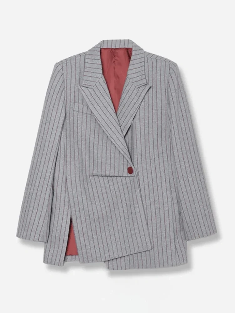 TWOTWINSTYLE Grey Striped Irregular Suit Jacket