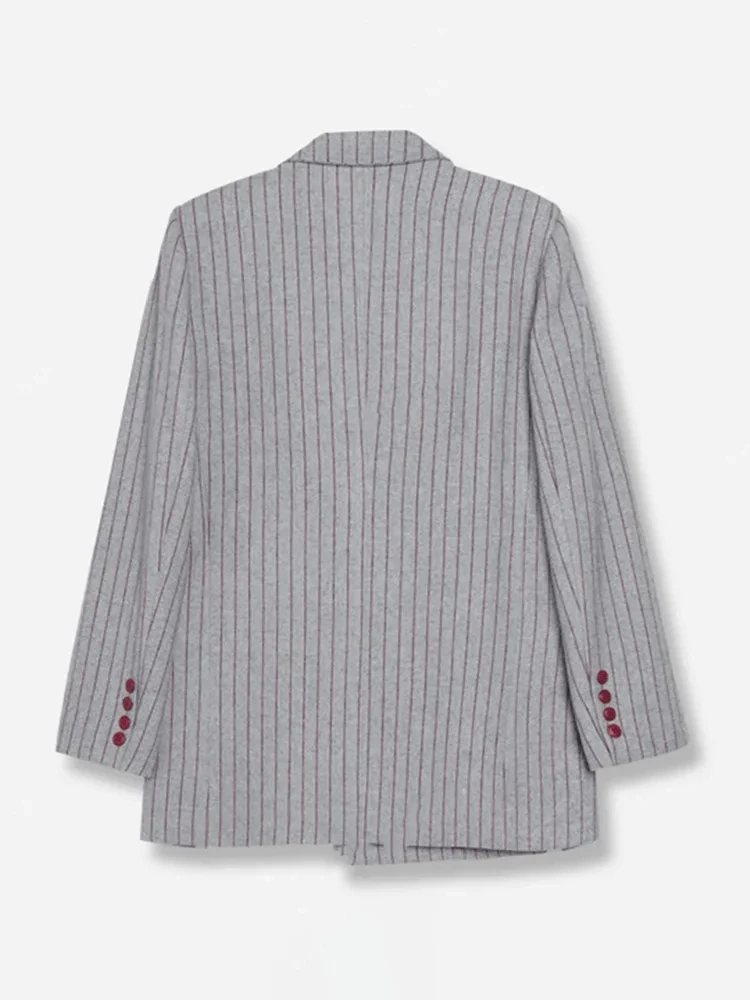 TWOTWINSTYLE Grey Striped Irregular Suit Jacket