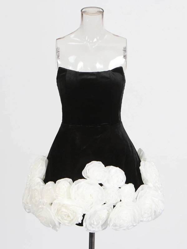 TWOTWINSTYLE 3D Dimensional Rose Patchwork Strapless Mini Dress