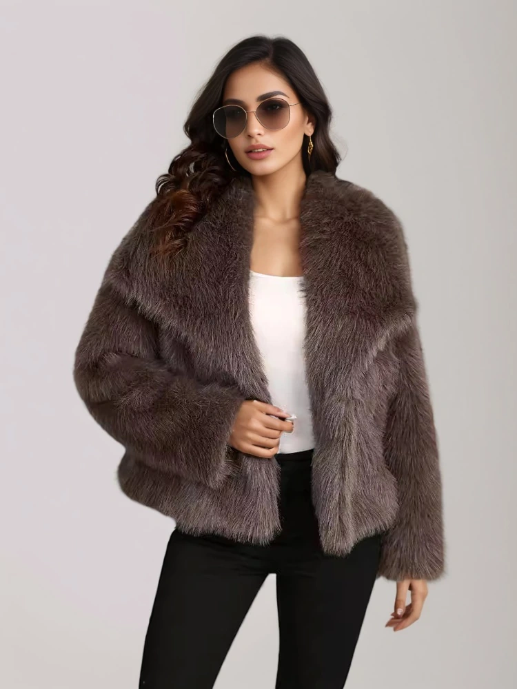TWOTWINSTYLE Big Collar Fox Fur Grass Coat Plush Jacket