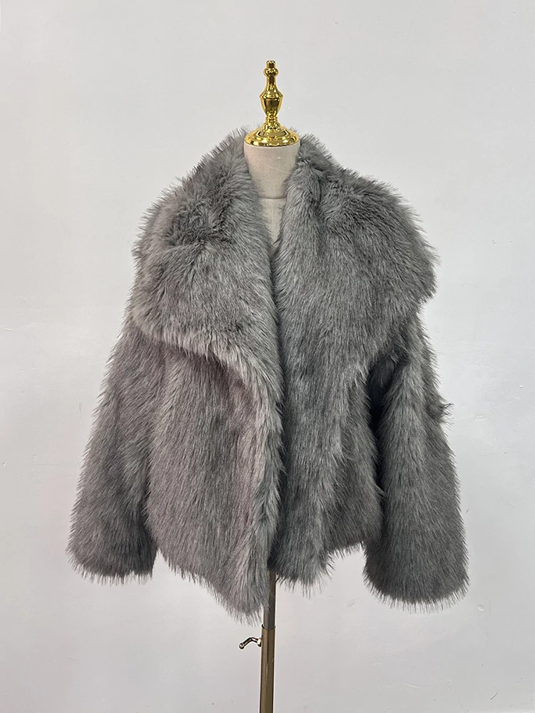 TWOTWINSTYLE Big Collar Fox Fur Grass Coat Plush Jacket