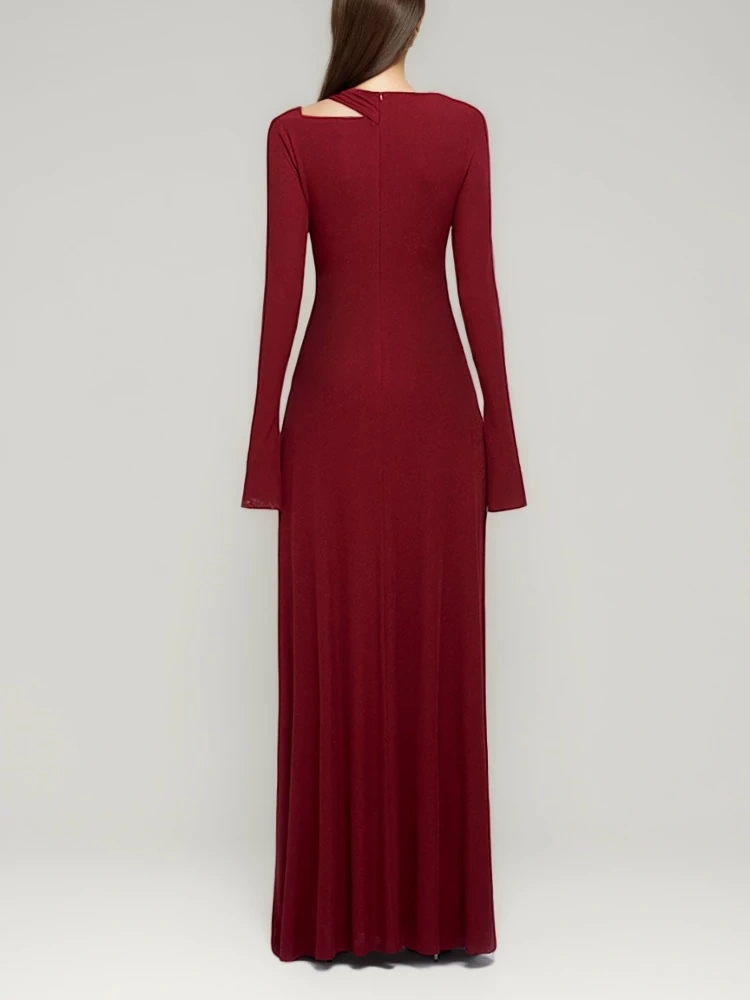 TWOTWINSTYLE Folds Hollow Slim Maxi Dress