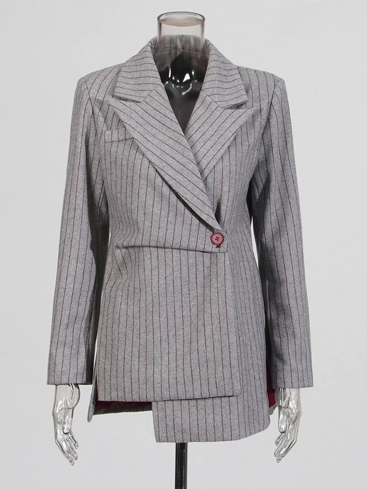 TWOTWINSTYLE Grey Striped Irregular Suit Jacket