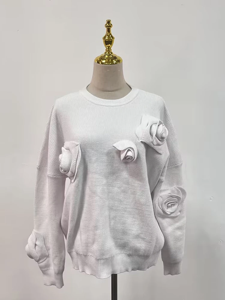 TWOTWINSTYLE Rose Knitted Loose Long Sleeve Knitted Sweater