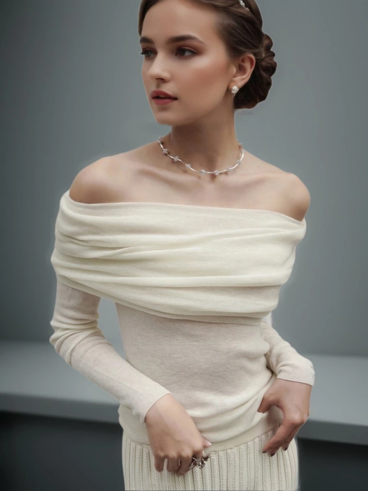 TWOTWINSTYLE One Shoulder Gentle Wool Knitted T-Shirt