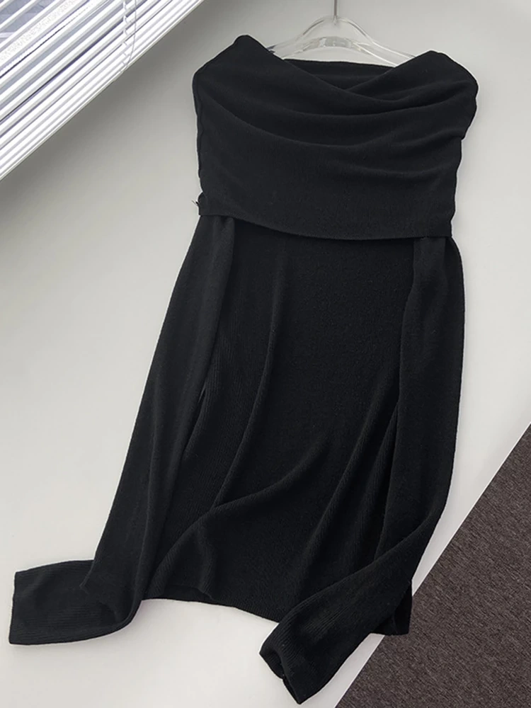 TWOTWINSTYLE One Shoulder Gentle Wool Knitted T-Shirt