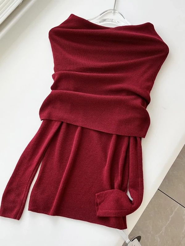 TWOTWINSTYLE One Shoulder Gentle Wool Knitted T-Shirt