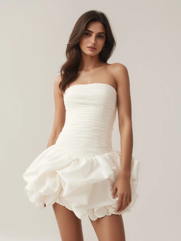 TWOTWINSTYLE Strapless Folds Mini Party Dress