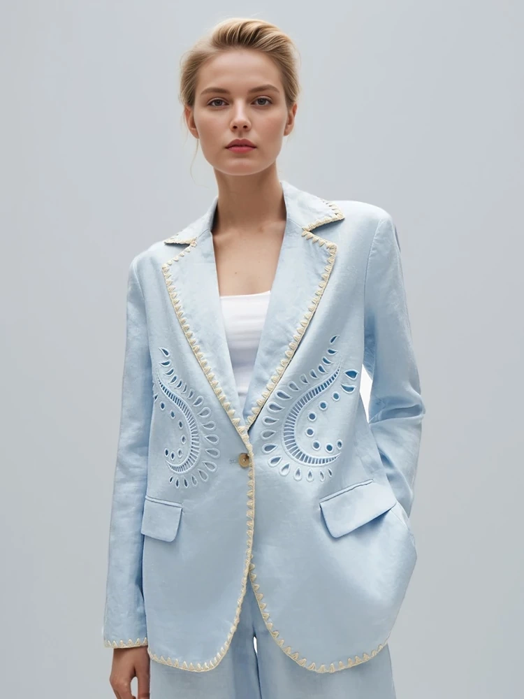 TWOTWINSTYLE Embroidered Hollow Out One Button Suit Jacket