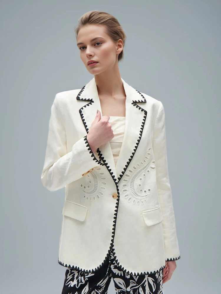 TWOTWINSTYLE Embroidered Hollow Out One Button Suit Jacket