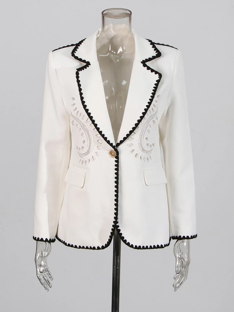 TWOTWINSTYLE Embroidered Hollow Out One Button Suit Jacket