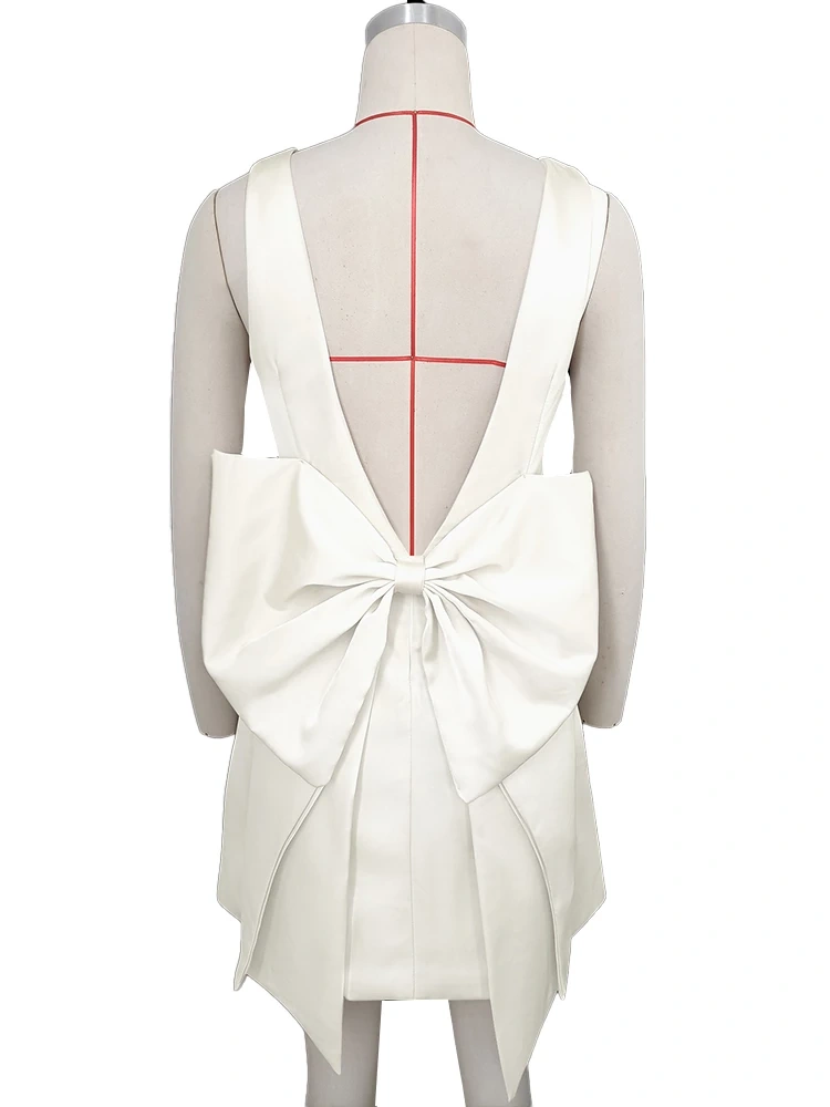 TWOTWINSTYLE  Square Collar Backless Bow High Waist Mini Dress