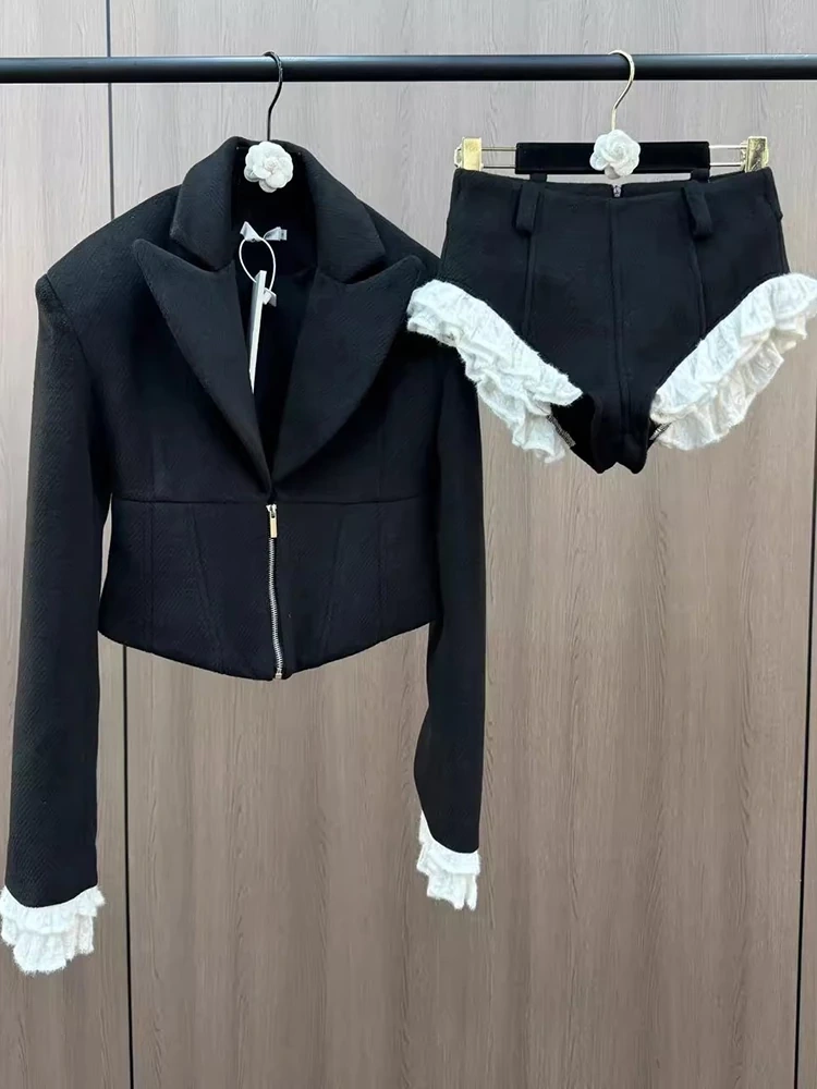 TWOTWINSTYLE Woolen Suit Jacket and Shorts Two Piece Sets