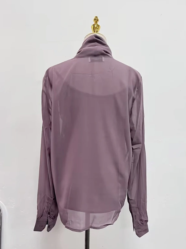 TWOTWINSTYLE Long Sleeve Micro Ribbon Collar Shirt