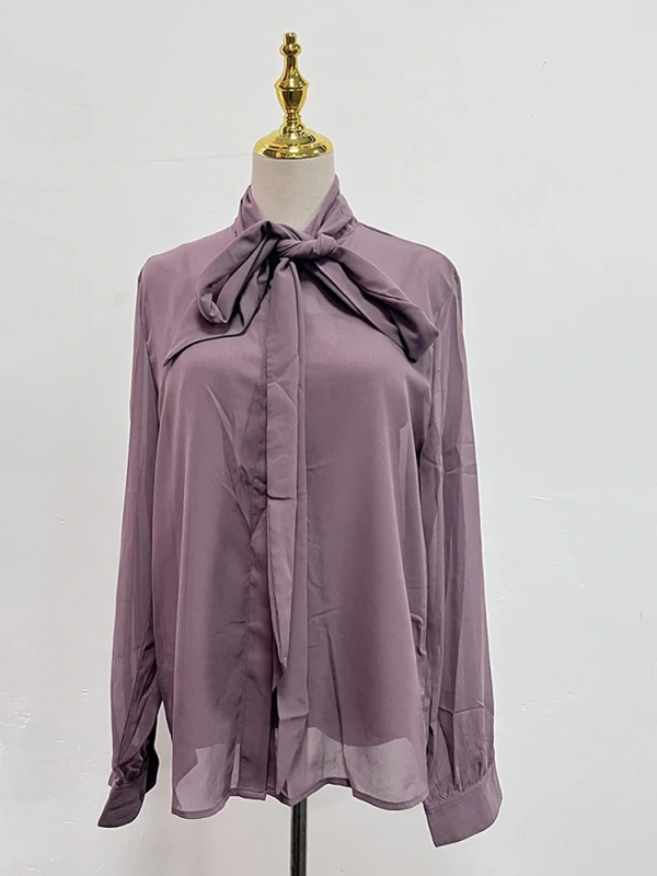 TWOTWINSTYLE Long Sleeve Micro Ribbon Collar Shirt