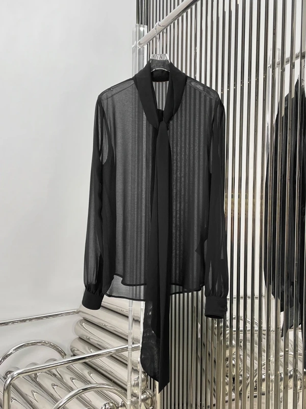 TWOTWINSTYLE Long Sleeve Micro Ribbon Collar Shirt