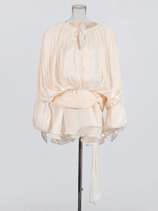 TWOTWINSTYLE Free Shipping  Long Sleeve Lace Up Ribon Mini Dress