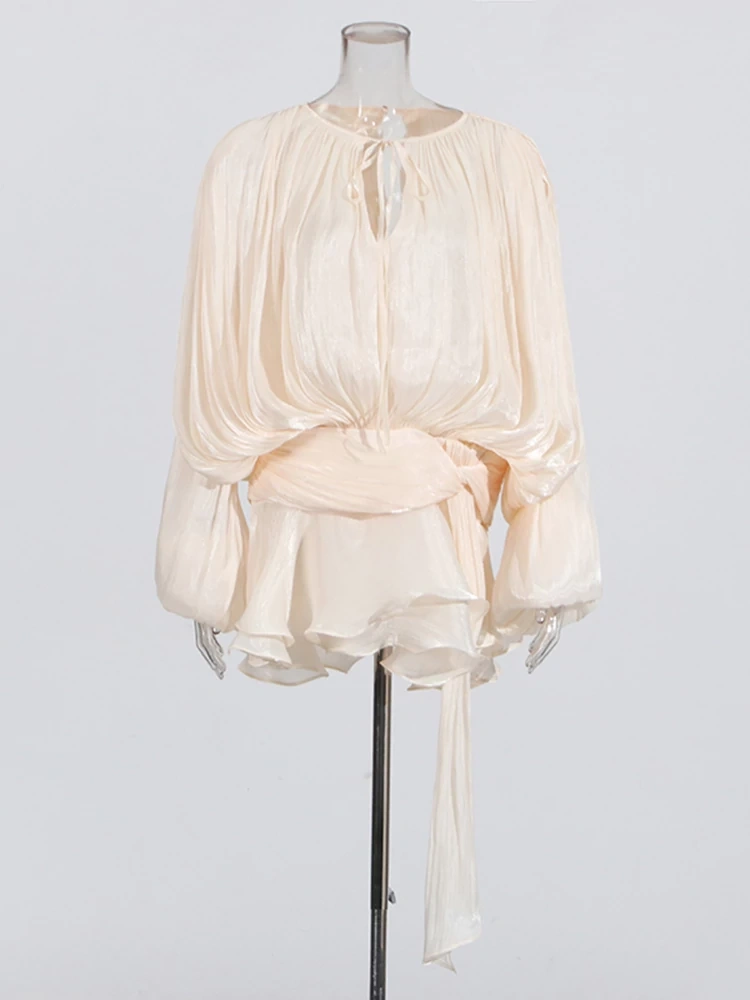 TWOTWINSTYLE Free Shipping  Long Sleeve Lace Up Ribon Mini Dress