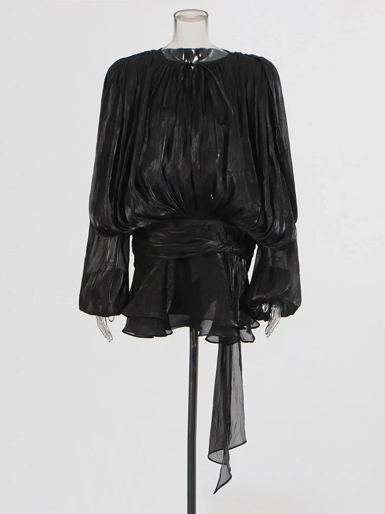 TWOTWINSTYLE Free Shipping  Long Sleeve Lace Up Ribon Mini Dress