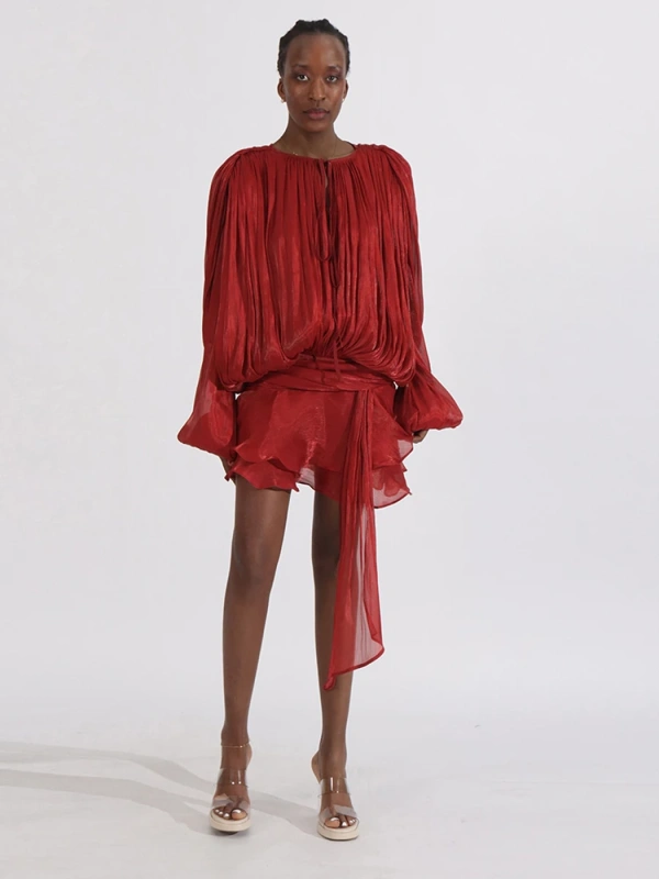 TWOTWINSTYLE Free Shipping  Long Sleeve Lace Up Ribon Mini Dress