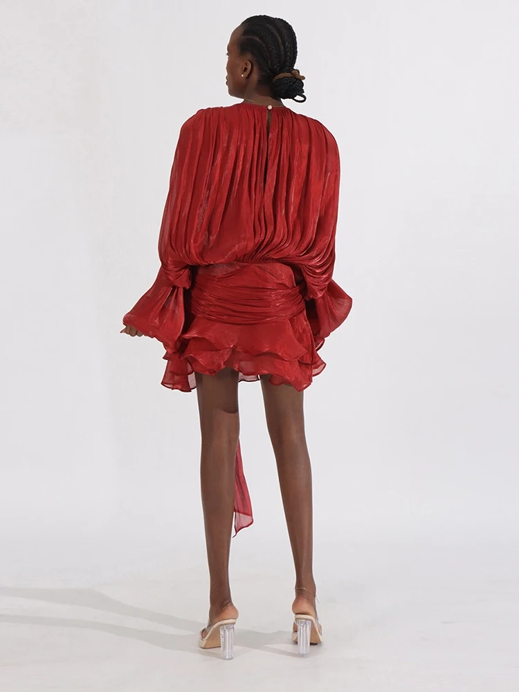 TWOTWINSTYLE Free Shipping  Long Sleeve Lace Up Ribon Mini Dress