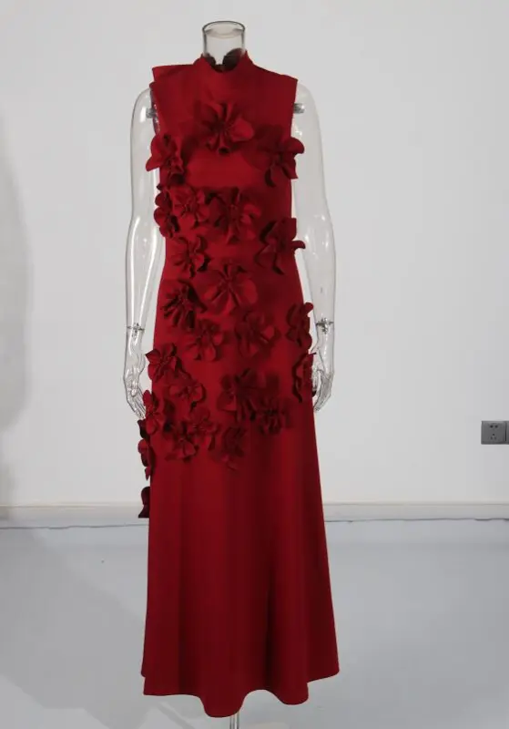 TWOTWINSTYLE Free Shipping Flower High Neckline Bow Sleeveless Maxi Dress