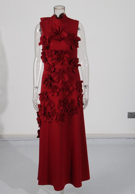 TWOTWINSTYLE Free Shipping Flower High Neckline Bow Sleeveless Maxi Dress