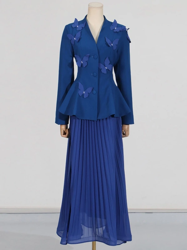 TWOTWINSTYLE Collarless Butterfly V Neck Suit High Wiast Two PIece Set