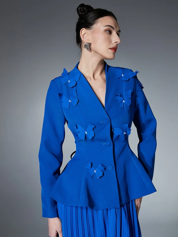 TWOTWINSTYLE Collarless Butterfly V Neck Suit High Wiast Two PIece Set