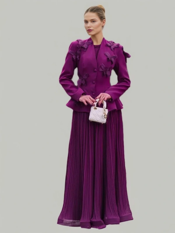 TWOTWINSTYLE Collarless Butterfly V Neck Suit High Wiast Two PIece Set