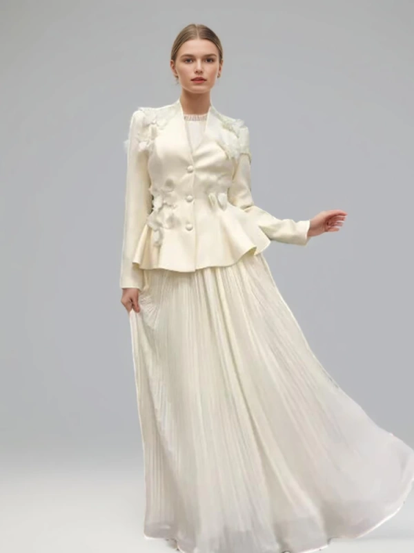 TWOTWINSTYLE Collarless Butterfly V Neck Suit High Wiast Two PIece Set