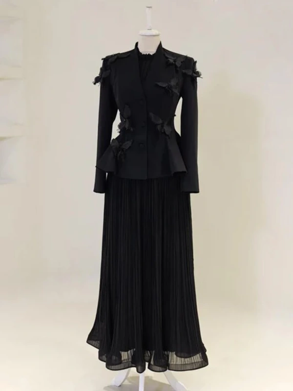 TWOTWINSTYLE Collarless Butterfly V Neck Suit High Wiast Two PIece Set