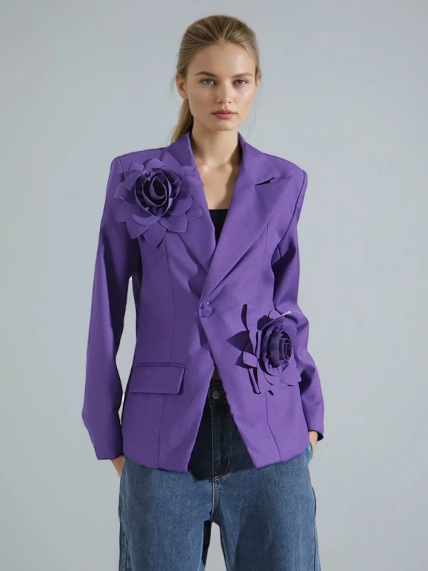 TWOTWINSTYLE Flower Single Button Hem Split Suit Jacket